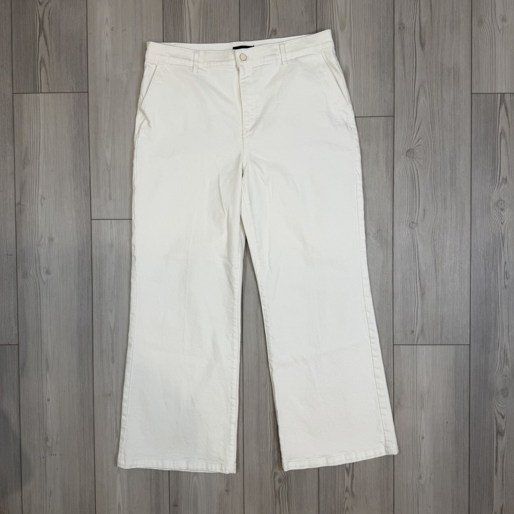 Ann Taylor 14 The Refined Wide Leg Jeans‎ Classic White Denim Relaxed Mid-Rise